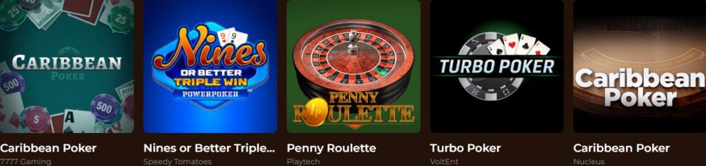 Mino Casino table games with cards and chips